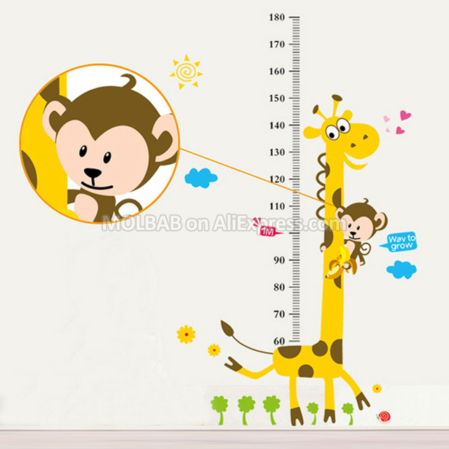 Removable Giraffe Height Measurement Wall Sticker Cartoon Monkey Decals  Children Growth Record Metric Scale Chart Kid